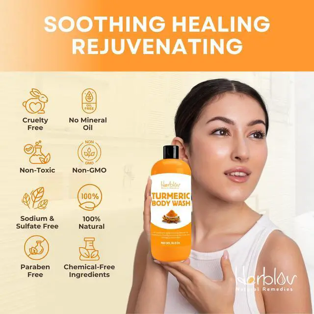 Alt view image 4 of 7 - Turmeric Body Wash Skin Brightening Liquid Soap for Discoloration Natural Anti Aging Exfoliating Turmeric Body Wash for Spots, Acne, Sun Damage Bath Soap Skincare