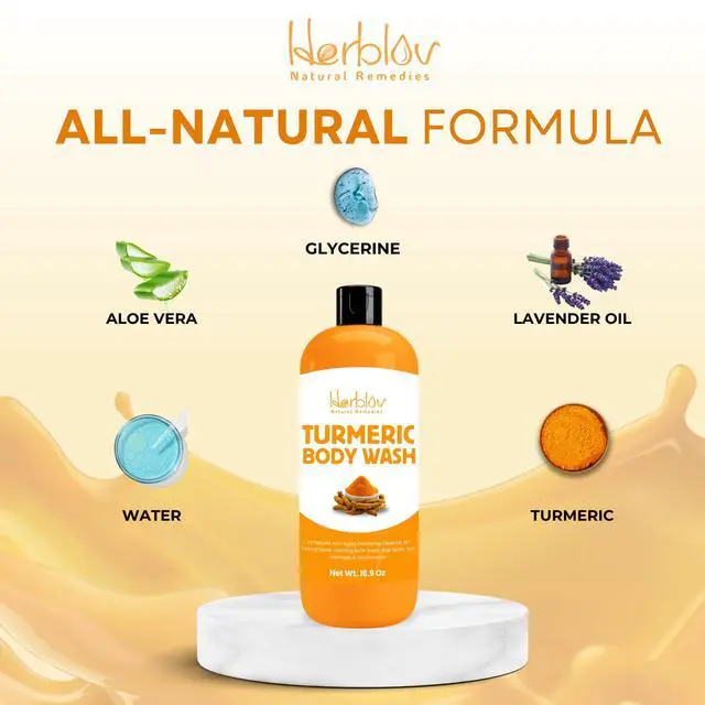 Alt view image 6 of 7 - Turmeric Body Wash Skin Brightening Liquid Soap for Discoloration Natural Anti Aging Exfoliating Turmeric Body Wash for Spots, Acne, Sun Damage Bath Soap Skincare