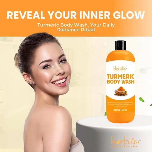 Alt view image 5 of 7 - Turmeric Body Wash Skin Brightening Liquid Soap for Discoloration Natural Anti Aging Exfoliating Turmeric Body Wash for Spots, Acne, Sun Damage Bath Soap Skincare