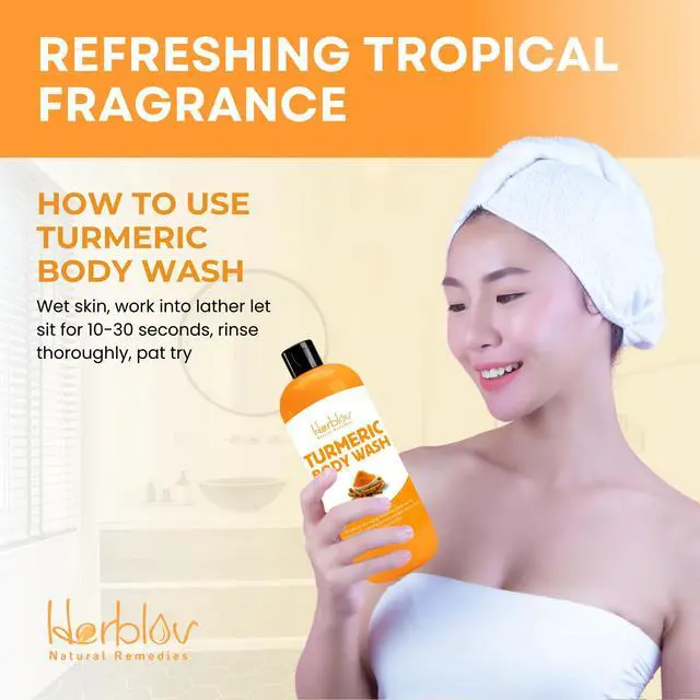 Alt view image 7 of 7 - Turmeric Body Wash Skin Brightening Liquid Soap for Discoloration Natural Anti Aging Exfoliating Turmeric Body Wash for Spots, Acne, Sun Damage Bath Soap Skincare