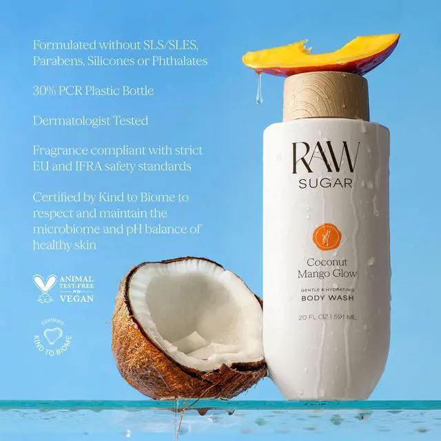 Alt view image 6 of 7 - Coconut Mango Glow Gentle & Hydrating Body Wash, 20 Fl Oz (Pack of 1) Moisturizing & Brightening Bath & Shower Gel, Vegan, Formulated without SLS/SLES & Parabens