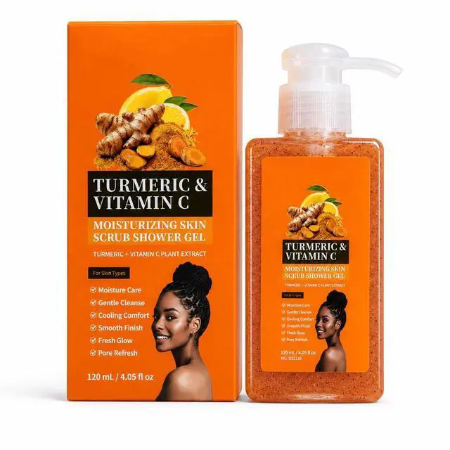 Main image of Turmeric Orange Vitamin C Body Wash with Cocoa Seed Exfoliant,Turmeric Scrub Shower Gel Mattifying Scrub for Uneven Skin Texture Cleansing & Moisturizing Skincare, for All Skin Types (1, 4.05 fl oz)