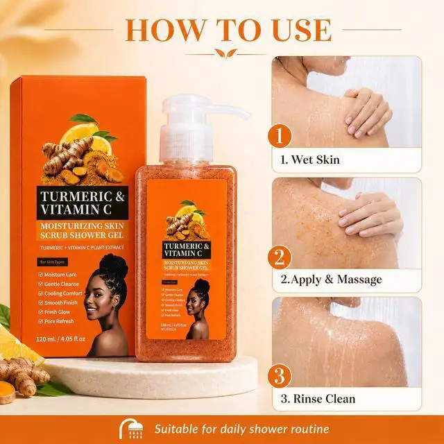 Alt view image 6 of 7 - Turmeric Orange Vitamin C Body Wash with Cocoa Seed Exfoliant,Turmeric Scrub Shower Gel Mattifying Scrub for Uneven Skin Texture Cleansing & Moisturizing Skincare, for All Skin Types (1, 4.05 fl oz)