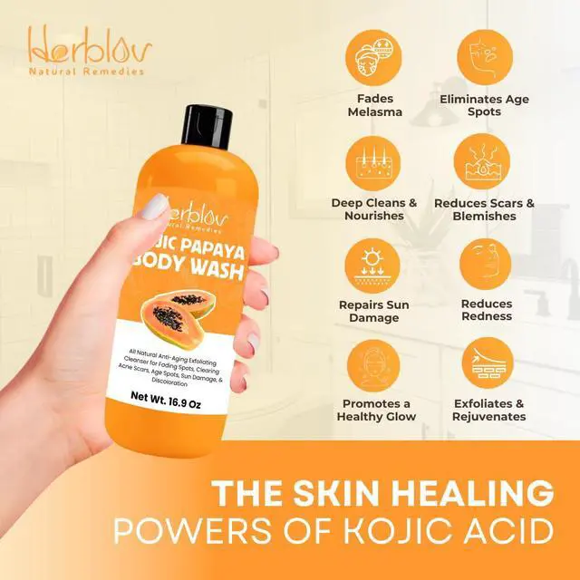 Alt view image 3 of 7 - Kojic Acid Soap for Hyperpigmentation Skin Brightening Kojic Papaya Body Wash Dark Spot Soap Reduces Acne, Scars, and Evens Skin Tone Turmeric Body Wash for Brighter Glowing Face