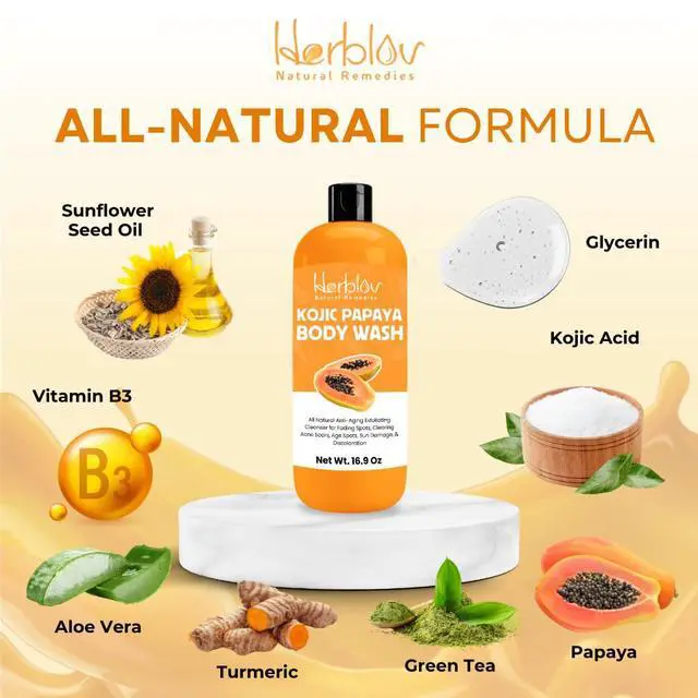 Alt view image 5 of 7 - Kojic Acid Soap for Hyperpigmentation Skin Brightening Kojic Papaya Body Wash Dark Spot Soap Reduces Acne, Scars, and Evens Skin Tone Turmeric Body Wash for Brighter Glowing Face