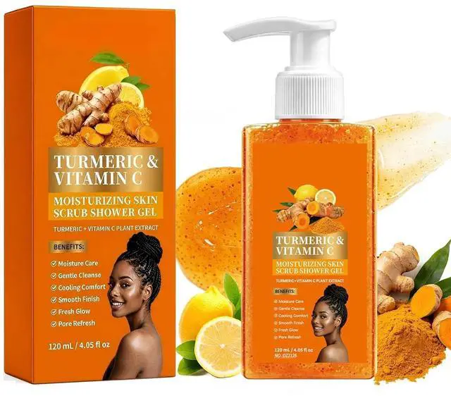 Main image of Turmeric Orange Body Wash, Turmeric body scrub with Exfoliant Formula, Even Out Skin Texture, Gentle Cleansing Shower Gel Scrub for Radiant Glowing Skin, 120ml (2 Packs)