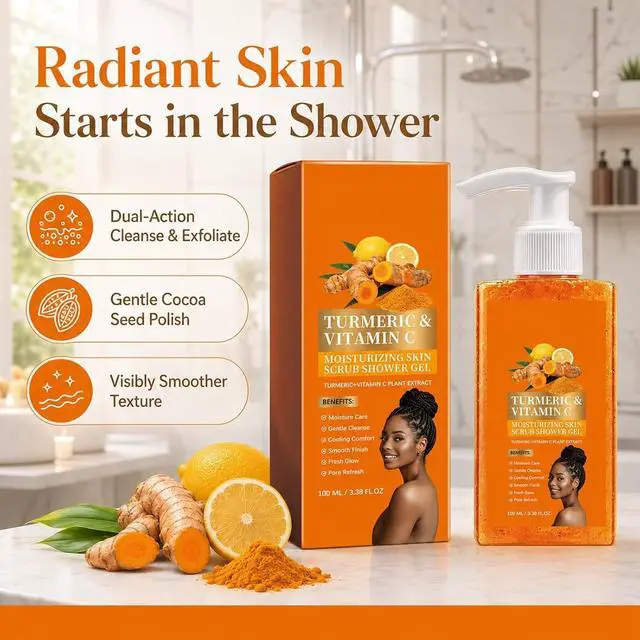 Alt view image 2 of 7 - Turmeric Orange Body Wash, Turmeric body scrub with Exfoliant Formula, Even Out Skin Texture, Gentle Cleansing Shower Gel Scrub for Radiant Glowing Skin, 120ml (2 Packs)