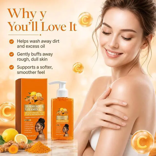 Alt view image 3 of 7 - Turmeric Orange Body Wash, Turmeric body scrub with Exfoliant Formula, Even Out Skin Texture, Gentle Cleansing Shower Gel Scrub for Radiant Glowing Skin, 120ml (2 Packs)