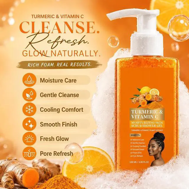 Alt view image 4 of 7 - Turmeric Orange Body Wash, Turmeric body scrub with Exfoliant Formula, Even Out Skin Texture, Gentle Cleansing Shower Gel Scrub for Radiant Glowing Skin, 120ml (2 Packs)