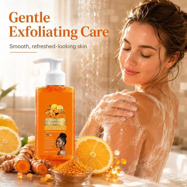 Alt view image 6 of 7 - Turmeric Orange Body Wash, Turmeric body scrub with Exfoliant Formula, Even Out Skin Texture, Gentle Cleansing Shower Gel Scrub for Radiant Glowing Skin, 120ml (2 Packs)