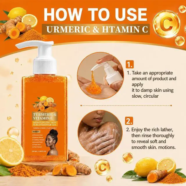 Alt view image 7 of 7 - Turmeric Orange Body Wash, Turmeric body scrub with Exfoliant Formula, Even Out Skin Texture, Gentle Cleansing Shower Gel Scrub for Radiant Glowing Skin, 120ml (2 Packs)