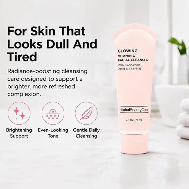 Alt view image 3 of 7 - Glowing Facial Cleanser - Vitamin C Face Wash to Support Even-Looking Tone and Radiant, Brighter Skin with Niacinamide, AHA & Vitamin E, Gentle Daily Cleanser, 2.5 fl oz (1-Pack)