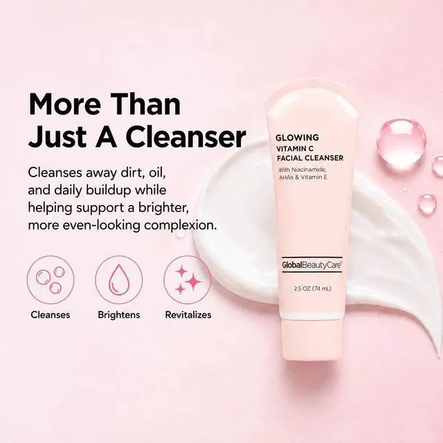 Alt view image 5 of 7 - Glowing Facial Cleanser - Vitamin C Face Wash to Support Even-Looking Tone and Radiant, Brighter Skin with Niacinamide, AHA & Vitamin E, Gentle Daily Cleanser, 2.5 fl oz (1-Pack)