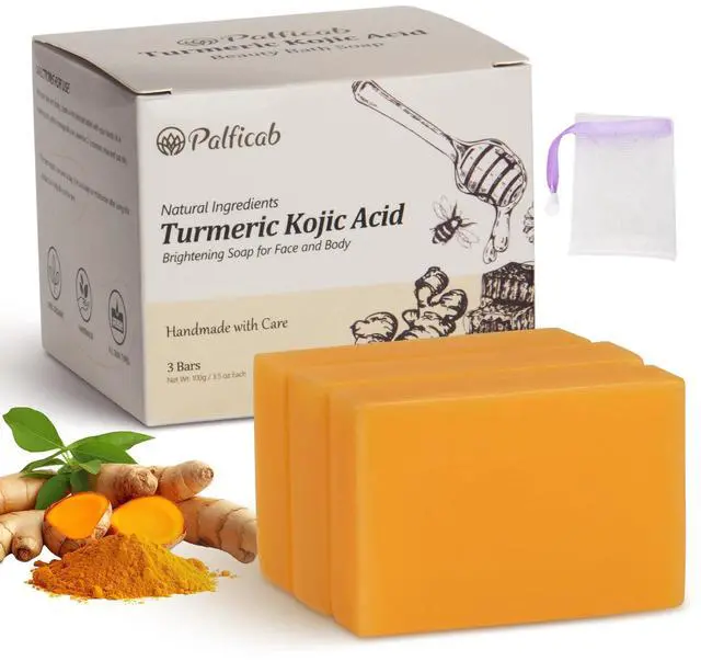 Main image of Kojic Acid Soap Dark Spot Remover, Honey Glow Turmeric Soap for Hyperpigmentation, with Kojic Acid, Turmeric, Shea Butter, Coconut Oil, Vitamin C, Skin Brightening for Face & Body, 3 Bars