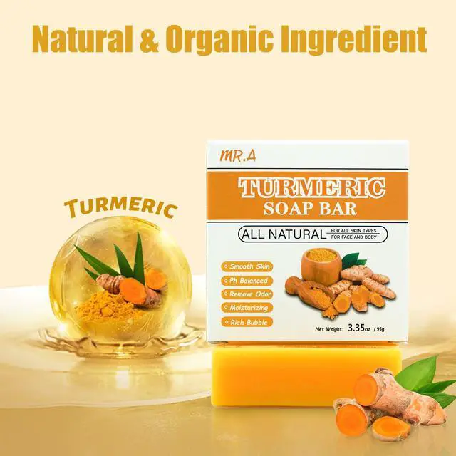 Alt view image 2 of 7 - 2Pcs Turmeric Soap Bar and Turmeric Oil Set for Face & Body, Nautral Ingredients with Vitamin C to Cleanses, Soothing, Hydrating Skin, Turmeric Skin Care Set for All Skin Type