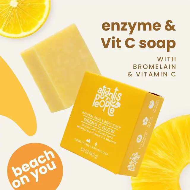 Alt view image 3 of 7 - Siren's C Glow Vitamin C Enzyme Soap for Face & Body with Pineapple Enzymes, Rosehip Oil, Shea Butter & Ascorbic Acid Hydrating, Vegan, Cold Process, Sulfate-Free 5 oz