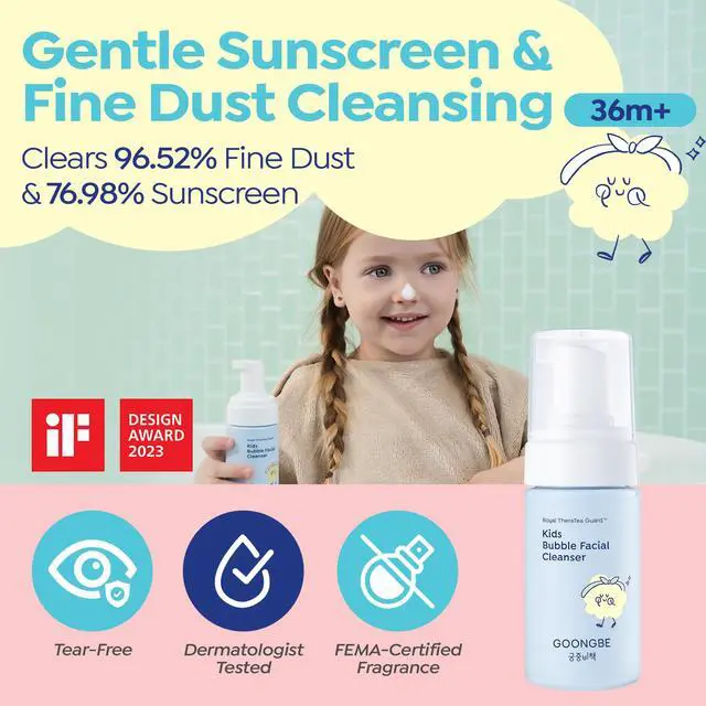 Alt view image 2 of 7 - Kids Bubble Face Wash Tear-Free Micellar Foam Cleanser for Sensitive Skin Gentle Sunscreen Removal, Low pH with Panthenol & Cica Pump Foam, Allergen-Free, 3.38 fl oz