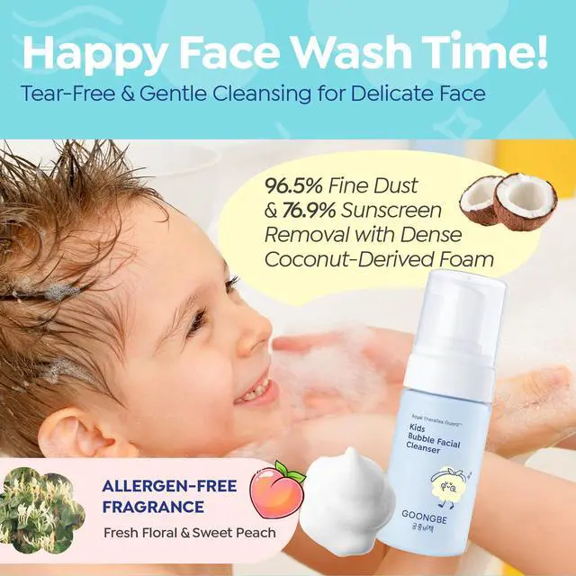 Alt view image 6 of 7 - Kids Bubble Face Wash Tear-Free Micellar Foam Cleanser for Sensitive Skin Gentle Sunscreen Removal, Low pH with Panthenol & Cica Pump Foam, Allergen-Free, 3.38 fl oz