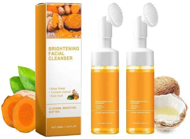 Main image of 2 Pcs Turmeric Foaming Face Wash, Deep Cleaning Scrub Exfoliating Glow Wash Turmeric Facial Cleanser With Brush for All Skin.