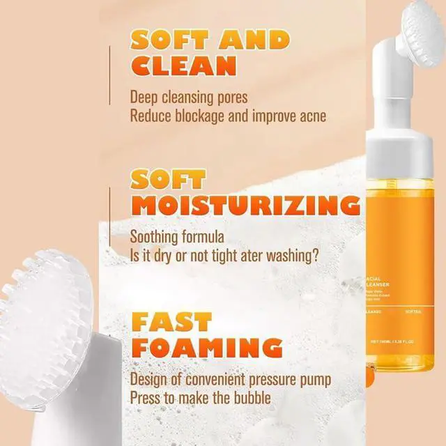 Alt view image 7 of 7 - 2 Pcs Turmeric Foaming Face Wash, Deep Cleaning Scrub Exfoliating Glow Wash Turmeric Facial Cleanser With Brush for All Skin.