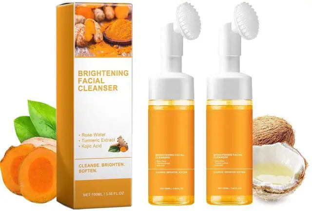 Main image of 2 Pcs Turmeric Foaming Face Wash, Deep Cleansing Glow Wash Turmeric Facial Cleanser With Brush.