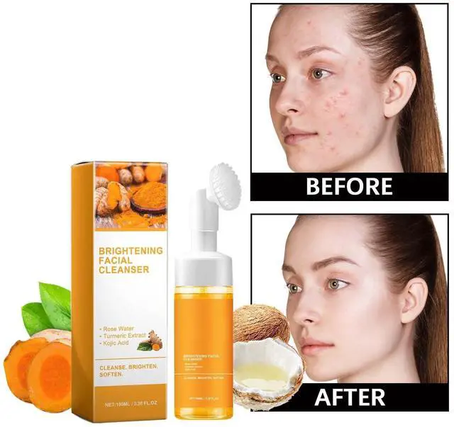 Alt view image 2 of 7 - 2 Pcs Turmeric Foaming Face Wash, Deep Cleansing Glow Wash Turmeric Facial Cleanser With Brush.