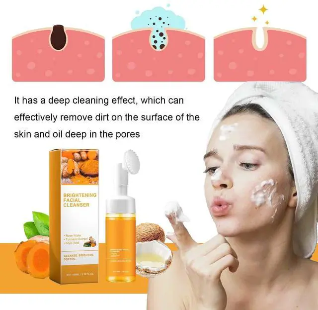Alt view image 3 of 7 - 2 Pcs Turmeric Foaming Face Wash, Deep Cleansing Glow Wash Turmeric Facial Cleanser With Brush.