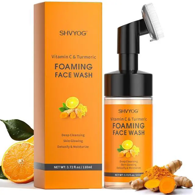 Main image of Vitamin C Turmeric Face Wash, Turmeric Foaming Facial Cleanser for Dark Spot, Uneven Skin Tone, Skin Cleansing, Moisturizing, Exfoliating Facial Cleanser with Brush,Unisex