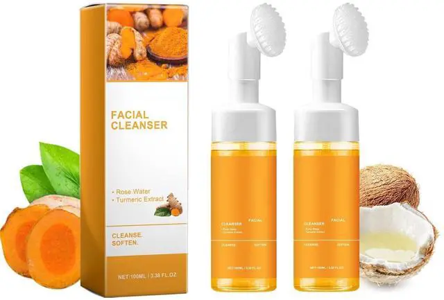 Main image of 2 Pcs Turmeric Brightening Facial Cleanser,Deep Cleansing Glow Wash Turmeric Face Foaming Wash with Brush for All Skin.