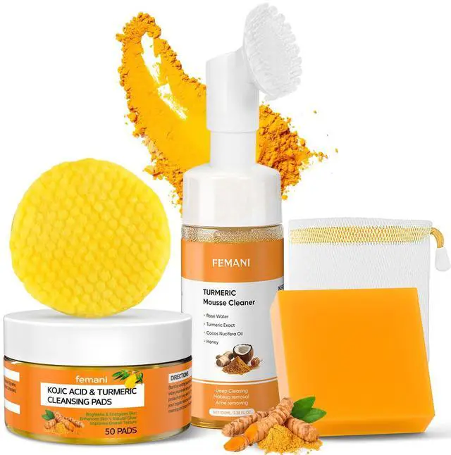Main image of Turmeric Face Pads 50 Pcs, Turmeric Soap & Turmeric Face Wash with Brush