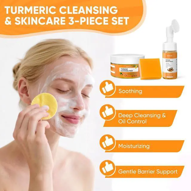 Alt view image 6 of 7 - Turmeric Face Pads 50 Pcs, Turmeric Soap & Turmeric Face Wash with Brush