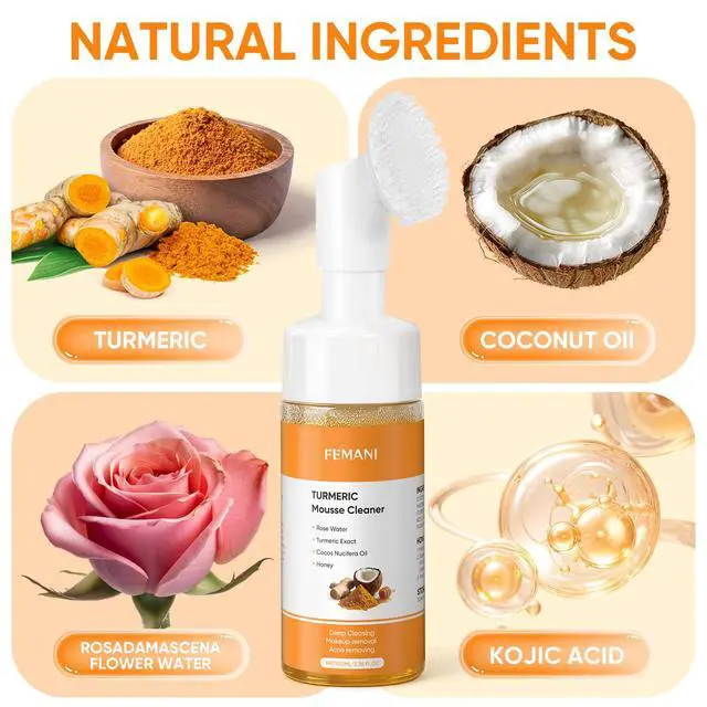 Alt view image 5 of 7 - 2pcs Turmeric Face Wash Set, Turmeric Foaming Facial Cleanser for All Skin