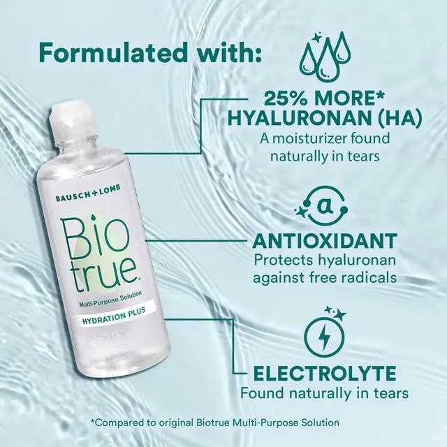 Alt view image 3 of 7 - Hydration Plus Contact Lens Solution with Lens Case, Multi-Purpose Solution for Soft Lenses, Hydrates with Hyaluronan, Cleans, Clears, and Disinfects for All-Day Comfort, 10 Fl Oz (Pack of 1)