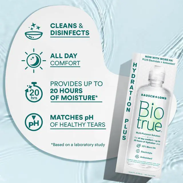 Alt view image 4 of 7 - Hydration Plus Contact Lens Solution with Lens Case, Multi-Purpose Solution for Soft Lenses, Hydrates with Hyaluronan, Cleans, Clears, and Disinfects for All-Day Comfort, 10 Fl Oz (Pack of 1)