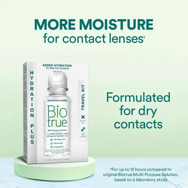 Alt view image 2 of 7 - Hydration Plus Contact Lens Solution with Lens Case, Multi-Purpose Solution for Soft Lenses, Hydrates with Hyaluronan, Cleans, Clears, and Disinfects for All-Day Comfort, 2 Fl Oz (Pack of 2)
