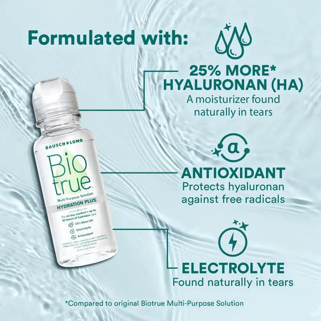Alt view image 4 of 7 - Hydration Plus Contact Lens Solution with Lens Case, Multi-Purpose Solution for Soft Lenses, Hydrates with Hyaluronan, Cleans, Clears, and Disinfects for All-Day Comfort, 2 Fl Oz (Pack of 2)