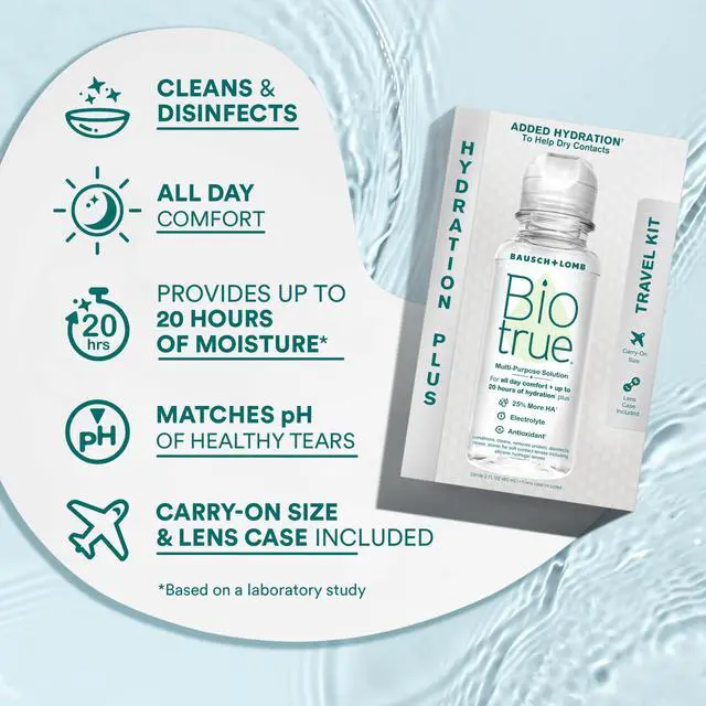 Alt view image 5 of 7 - Hydration Plus Contact Lens Solution with Lens Case, Multi-Purpose Solution for Soft Lenses, Hydrates with Hyaluronan, Cleans, Clears, and Disinfects for All-Day Comfort, 2 Fl Oz (Pack of 2)