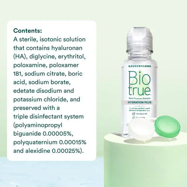 Alt view image 7 of 7 - Hydration Plus Contact Lens Solution with Lens Case, Multi-Purpose Solution for Soft Lenses, Hydrates with Hyaluronan, Cleans, Clears, and Disinfects for All-Day Comfort, 2 Fl Oz (Pack of 2)