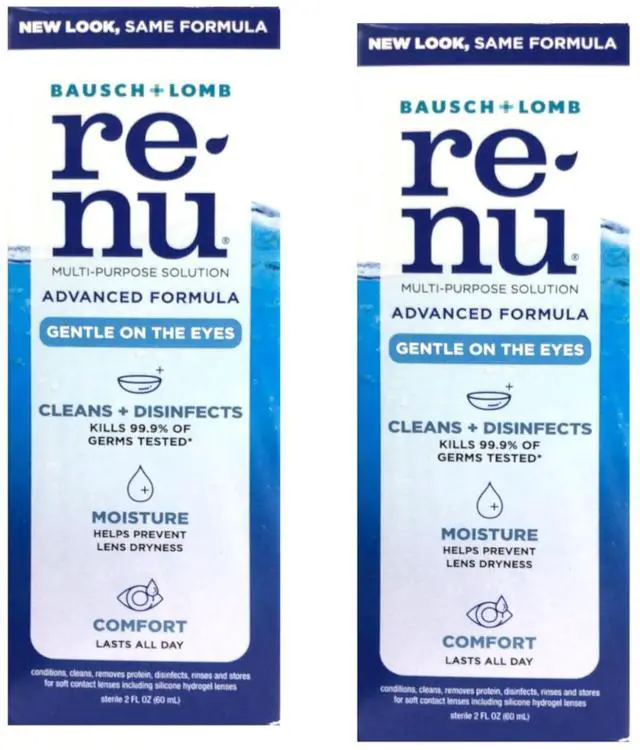 Main image of Renu Advanced Formula Multi-Purpose Solution, Gentle on Eyes, Cleans & Disinfects, Moisturizes for Comfort, Travel Size 2 fl oz (Pack of 2)