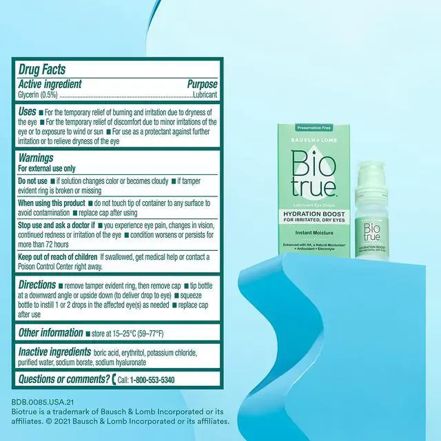 Alt view image 6 of 6 - Hydration Boost, Preservative-Free Eye Drops for Dry Eyes, Instantly Moisturizes, Rehydrates, Contact Lens Friendly, Refresh & Relieve Eye Irritation, 0.33 FL Oz (Pack of 1)