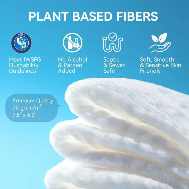 Alt view image 4 of 7 - Travel Flushable Wipes, 8 Mini Packs, Unscented Plant-Based Wet Wipes for Adults & Kids, Septic Safe, Gentle for Sensitive Skin & Hypoallergenic (Total 56 Wipes)