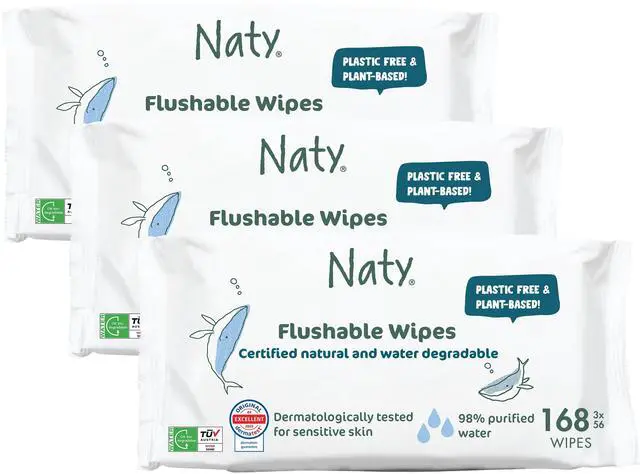 Main image of Flushable Baby Wipes, 98% Water & Hypoallergenic, 168 Ct. (3 Packs)