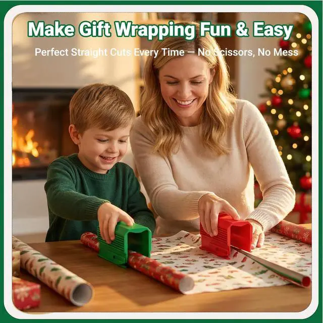 Alt view image 2 of 7 - 2PC Wrapping Paper Cutter Set | Gift Wrap Cutter Dual Blade Desktop Paper Roll Trimmer for Small Medium Jumbo Rolls | Wrapping Paper Roll Cutting Tool | Gift Wrap Gadgets for Crafts