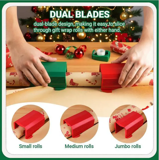 Alt view image 4 of 7 - 2PC Wrapping Paper Cutter Set | Gift Wrap Cutter Dual Blade Desktop Paper Roll Trimmer for Small Medium Jumbo Rolls | Wrapping Paper Roll Cutting Tool | Gift Wrap Gadgets for Crafts