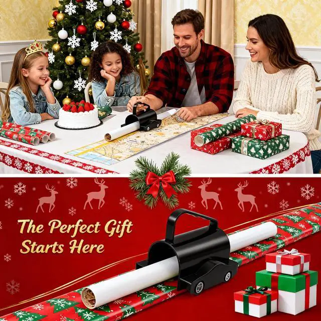 Alt view image 4 of 6 - Wrapping Paper Cutter, Paper Cutter Slider Fit for Any Diameter Paper Roll, 3 Replaceable Blade for Smooth Straight Cuts, Gift Wrap Cutter with Handle, Easy Paper Cutting Tool for Holidays Birthday