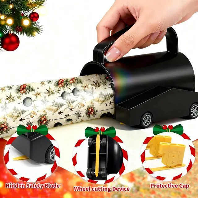 Alt view image 5 of 6 - Wrapping Paper Cutter, Paper Cutter Slider Fit for Any Diameter Paper Roll, 3 Replaceable Blade for Smooth Straight Cuts, Gift Wrap Cutter with Handle, Easy Paper Cutting Tool for Holidays Birthday