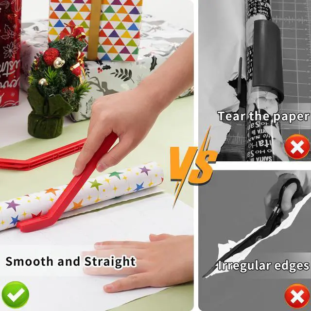 Alt view image 4 of 6 - 6-Pack Wrapping Paper Cutter Set | Safe and Easy Gift Wrap Cutter for Christmas and Birthday | Wrapping Paper Cutter Slider for Home, Office or Classroom (Red & Green)