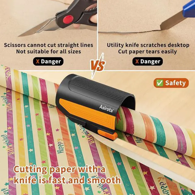 Alt view image 4 of 7 - Wrapping Paper Cutter with 3 Replaceable Blades,Slider Wrap Cutter for Gift Wrapping Accessories,Gift Wrap Cutter Tool for Holiday Gift Wrapping, Paper Cutter for Birthday Christmas