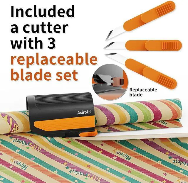 Alt view image 2 of 7 - Wrapping Paper Cutter with 3 Replaceable Blades,Slider Wrap Cutter for Gift Wrapping Accessories,Gift Wrap Cutter Tool for Holiday Gift Wrapping, Paper Cutter for Birthday Christmas