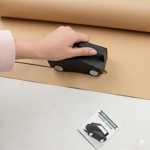 Alt view image 3 of 7 - Wrapping Paper Cutter with Replaceable Blades - 2026 Upgraded Gift Wrap Cutter with Wheels, Smooth Glide Paper Cutter Slider for Birthday & Christmas, Safety Cutting Tool for Home, Office & Classroom